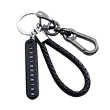 Globalnest Metal Braided Leather Keychain With Phone Number Tag Double Pendant Key Ring With Heavy Duty Carabiner Hook For Car