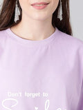 Kotty Women'S Printed, Typography Round Neck Cotton Blend 3/4 Sleeve T-Shirt(Purple,S)