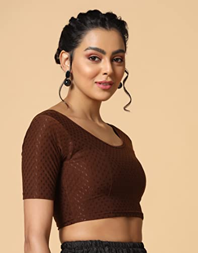 Toplot Cotton Blend Lycra Stretchable Readymade Blouses Pack Of 2 (Combo-5058-Cof-Rnp-28),Coffee-Rani Pink,28,B0CV58NTVK
