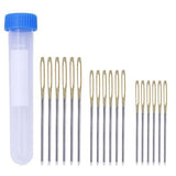 ATORSE 2x18 Pieces LargeEye Blunt Stitching Needles Hand Sewing Needle with Case