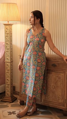 Anni Designer Women'S Rayon Viscose Straight Printed Kurta With Pant (Hathiram Green_S_Green_Small),Green,S,Cotton Blend,Regular,