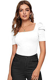 Wedani Women'S Casual Puff Sleeves Solid Top (X-Large White),White,XL