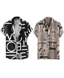 LookMark Men's Cotton Blend Casual Beach Wear Shirts | Stylish Printed Shirts for Men | Comfortable Summer Wear | Party Vacation & Daily Casuals (Pack of 2) (Printed Shirt ADAM Black-NOAH-S),Black-Brown
