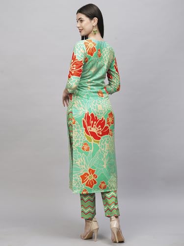 Anni Designer Women'S Cotton Blend Straight Printed Kurta With Pant (Ndr Green_Xxl_Green_Xx-Large),Green,2XL,Cotton Blend,NDR Green_1466,Kurta