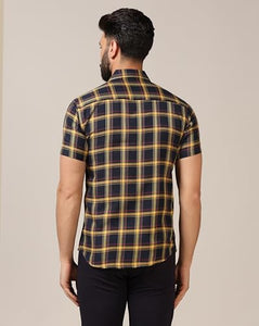 Toplot Men'S Regular Fit Casual Shirt Checks Design With Spread Collar & Half Sleeves (Chex-Shirt-5177-Yellow-L),Yellow,,B0CYGTPV8F