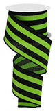 Vertical Stripe Wired Edge Ribbon - 10 Yards (Lime Green, Black, 2.5)
