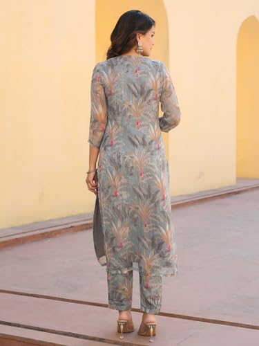 Gosriki Women'S Rayon Blend Straight Printed Kurta With Pant (Feni Grey-Gs_S_Grey_Small),Grey,,B0CYGMJ5GD