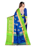 Leriya Fashion Saree For Women - Cotton Silk Traditional Print & Golden Zari Designer Rich Border With Un-Stitched Blouse Piece Suitable For Festival, Function, Occasional For Ladies (Blue)