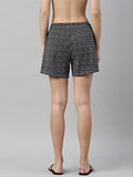 Enamor Essentials Women's Mid Rise Relaxed Fit Thigh Length Breathable Pure Cotton Shorts with 2 Side Pockets - E062(E062-Black Rings Aop-L),Black Rings Aop