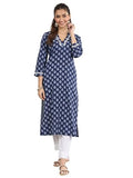 Libas Women'S Cotton Printed Straight Kurta (29567_Indigo