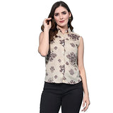 Oomph! Women'S Viscose Rayon Printed Shirt With Collared Neck And Sleeveless,Beige 4Apparel,S