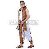 Prakasam Cotton Men'S Asha Silk Panjakejam Stitched Dhoti Towel Set With Pocket (White, Free Size)