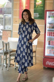 Anni Designer Women'S Rayon Viscose A-Line Printed Kurta With Pant (Kopek Blue_S_Blue_Small),Blue,S,Rayon,A-Line,