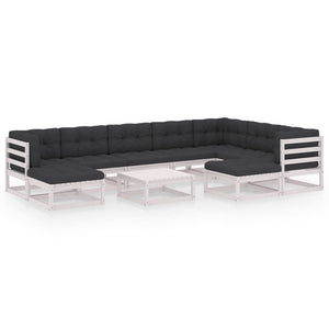 Vidaxl Patio Furniture Set 10 Piece, Garden Sofa Set With Cushions, Outdoor Sectional Sofa With Ottoman And Coffee Table, White Solid Wood Pine,Conversation Sets