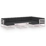 Vidaxl Patio Furniture Set 10 Piece, Garden Sofa Set With Cushions, Outdoor Sectional Sofa With Ottoman And Coffee Table, White Solid Wood Pine,Conversation Sets