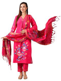 Gosriki Women'S Cotton Blend Straight Printed Kurta With Pant & Dupatta (Sanskrit Rani-Nw-Gs_M_Pink_Medium),Pink,,B0D5VHPV98