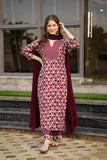 Gosriki Women'S Rayon Blend Straight Printed Kurta With Pant & Dupatta (Chikroom Maroon-Gs_S_Maroon_Small),Maroon,,B0DC6L7DHT