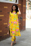 Anni Designer Women'S Rayon Viscose Straight Printed Kurta With Pant (Ladat Yellow-Vks01_Xxl_Yellow_Xx-Large),Yellow,2XL,,,