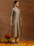 Libas Women'S Silk Floral Straight Kurta (G2731_Gold_Xxl)