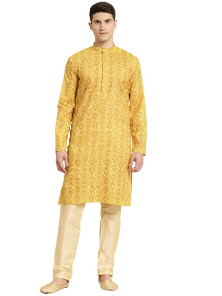 Sojanya (Since 1958 Men'S Cotton Blend Mustard Printed Only Long Kurta