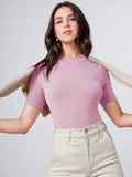Kotty Women'S Slim Fit Half Sleeve Ribbed T-Shirt(Pink_Xl)