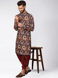 Kisah Men'S Kurta Dhoti Set, Multi Cotton Blend, Printed Regular Fit Mandarin Collar Long Sleeves (L)