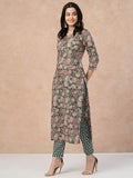 Anni Designer Women'S Cotton Blend Straight Printed Kurta With Pant (Vanku Green_S_Green_Small),Green,S,Cotton Blend,Classic,Kurta