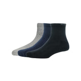 Peter England Mens Cotton Quarter Length Socks (Pack Of 3) Light Grey Melange, Navy, Black