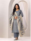 Libas Womens Woven Design Silk Blend Straight Kurta With Trousers And Dupatta Grey S