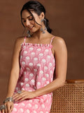 Libas Womens Printed Cotton Straight Kurta With Palazzos Pink M