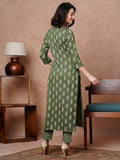 Gosriki Women'S Cotton Blend Straight Printed Kurta With Pant (Irm55 Green-Gs_S_Green_Small),Green,,B0CVHBD5HH