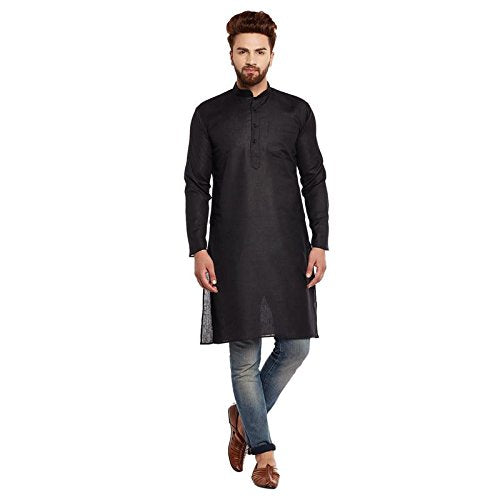 Sojanya (Since 1958 Men'S Black Cotton Linen Only Long Kurta
