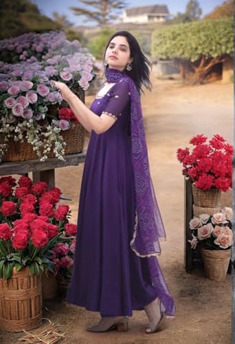 Anni Designer Women'S Rayon Viscose Anarkali Embroidered Kurta With Pant & Dupatta (Gumsum Begani-Vks01_M_Begani_Medium),Begani,M,Rayon Blend,Classic,