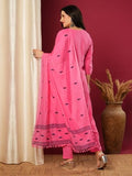 Anni Designer Women'S Rayon Blend Solid Straight Kurta With Pant & Dupatta (Janeu Pink-Vks01_Xxl_Pink_Xx-Large),Pink,2XL,Rayon Viscose,Regular,