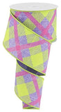 Plaid Canvas Wired Edge Ribbon, 10 Yards (Lavender, Lime, Hot Pink, 2.5)
