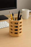 HRWIN Bamboo Polygonal Hollow Creative Pen & Pencil Holde Office and Home Desk Organizer Stand Wooden Makeup Brush and Paint