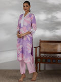 Libas Womens Printed Cotton Blend Straight Kurta With Trousers And Dupatta Purple M