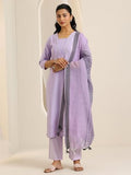 Libas Womens Woven Design Cotton Blend Straight Kurta With Trousers And Dupatta Lavender M