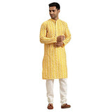 Sojanya (Since 1958 Men'S Silk Blend Yellow Embroidered Kurta & White Churidar Pyjama Set Size 38