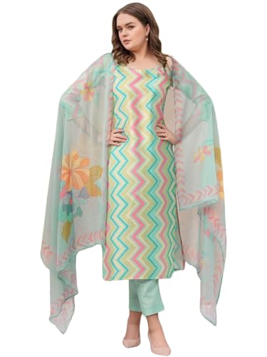 Anni Designer Women'S Rayon Viscose Straight Printed Kurta With Pant & Dupatta (Zaggu Pista-Vks01_L_Pista_Large),Pista,L