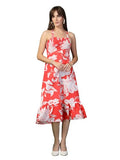 Oomph! Women'S Western & Fusion Wear Printed Crepe Dress For Women Smocked Bodice Red - Md1050,Scarlet Red,Scarlet Red,S