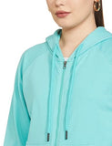 Fyltr Women'S Hoodie With Stripe Rib Detail - Sporty Raglan Sleeve | Spacious Side Pockets | Full Zipper | Casual Winterwear For Women Tropical Teal,Tropical Teal,Tropical Teal,L