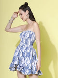Oomph! Women'S Western & Fusion Wear Smocked Mini Dress For Women Western Blue - Md937,Cobalt BlueApparel,S