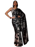 Womanista Women'S Women Satin Saree Ll Women Black Saree Ll Women Floral Printed Saree Ll Un-Stitched Blouse Saree