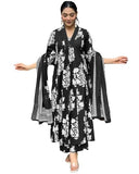 Anni Designer Women'S Rayon Viscose Anarkali Printed Kurta With Pant & Dupatta (Jasiwal Black-Vks01_Xxl_Black_Xx-Large),Black,2XL