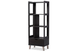 Baxton Studio Kalien Modern & Contemporary Wood Leaning Bookcase With Display Shelves & One Drawer, Dark Brown