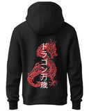 Adro Mens Hoodies With Hail The Dragon Puff Backside Printed, 100% Cotton 340Gsm. (H23-M-Dra-Bl_Black_L)