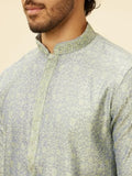 Manyavar Men'S Green Blended Viscose Self Design Kurta Pyjama Set (L)