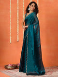 Womanista Women'S Women Jimmychoo Saree Ll Women Embellished Lace Saree Ll Women Belt Saree Ll Un-Stitched Blouse Saree Teal Onesize