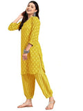 Lookmark Women'S Trendy Printed Cotton Blend Straight Kurta And Afghani Pant Set Perfect For Casual And Office Wear (Az-Lm-Og-Ks2070 Mustard-L)